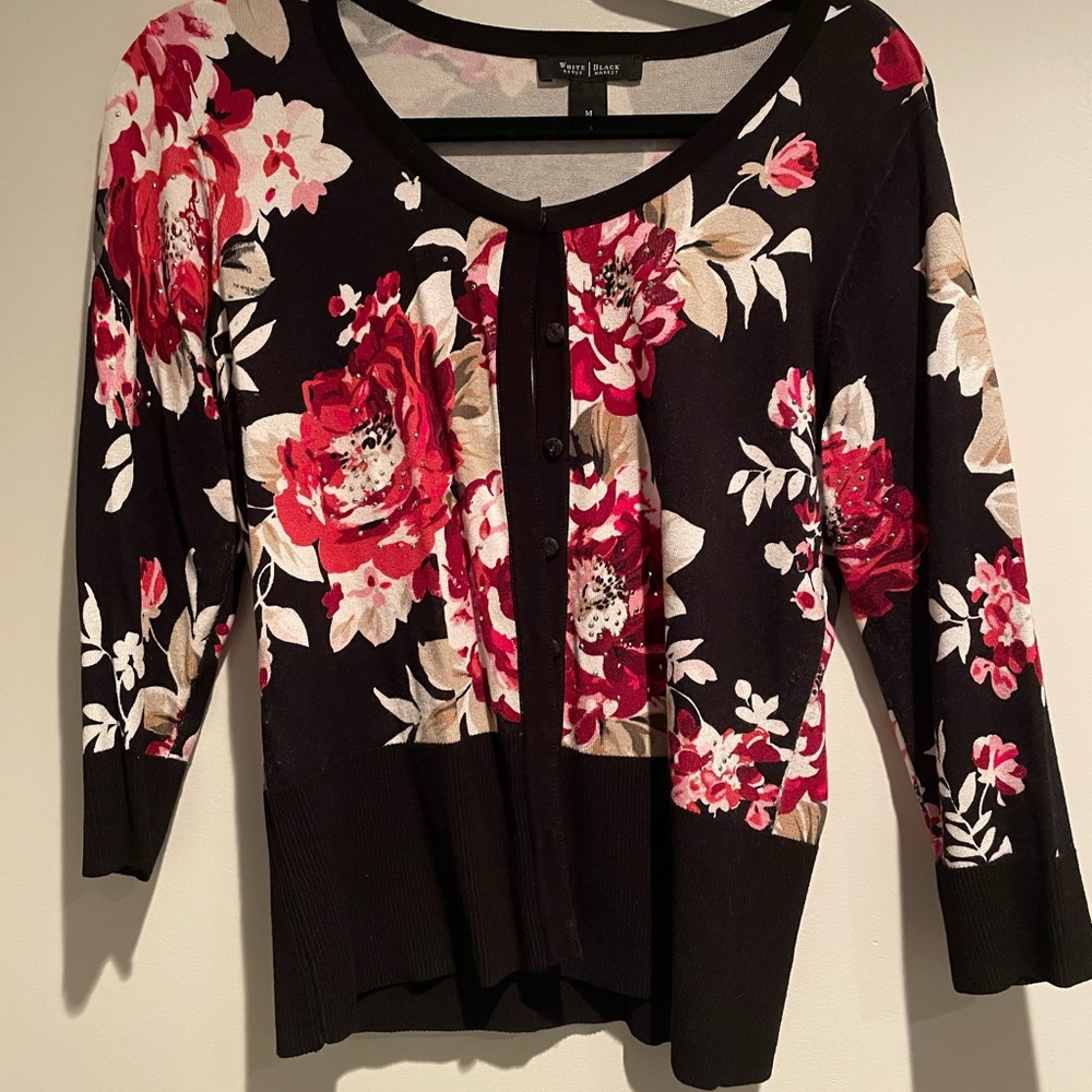 WHBM - Black Floral Cardigan Sweater